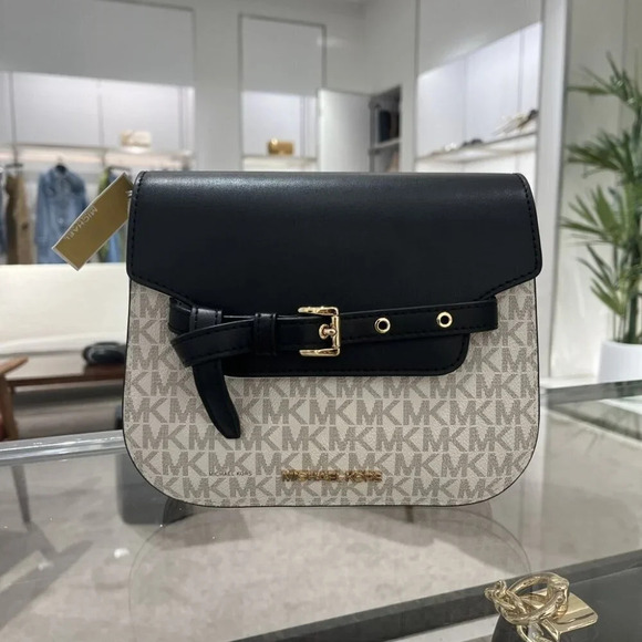 MICHAEL KORS Emilia Small Logo Crossbody Bag 35S2GU5C1B VANILLA/BLACK - Picture 3 of 11